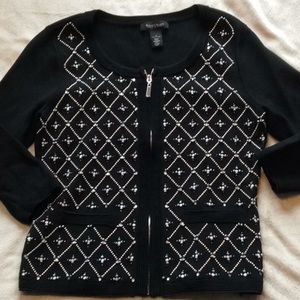 WHBM beautiful beaded zip up 3/4 sleeve cardigan